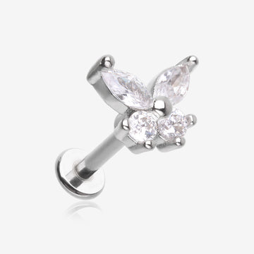 Brilliant Sparkle Butterfly Prong Gem Top Flat Back Stud Labret-Clear Gem